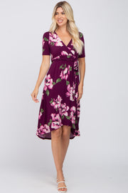 Plum Floral Hi-Low Midi Dress