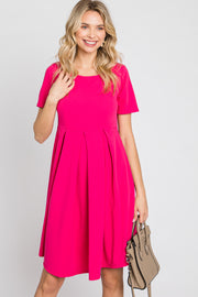 Fuchsia Short Sleeve Front Pleat Dress