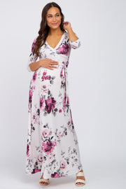 Cream Floral Maternity Wrap Maxi Dress