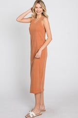 Camel Sleeveless Basic Midi Dress