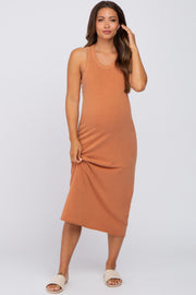 Camel Sleeveless Basic Maternity Midi Dress