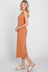 Camel Sleeveless Basic Midi Dress