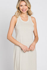 Beige Sleeveless Basic Midi Dress