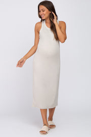 Beige Sleeveless Basic Maternity Midi Dress