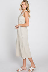 Beige Sleeveless Basic Midi Dress