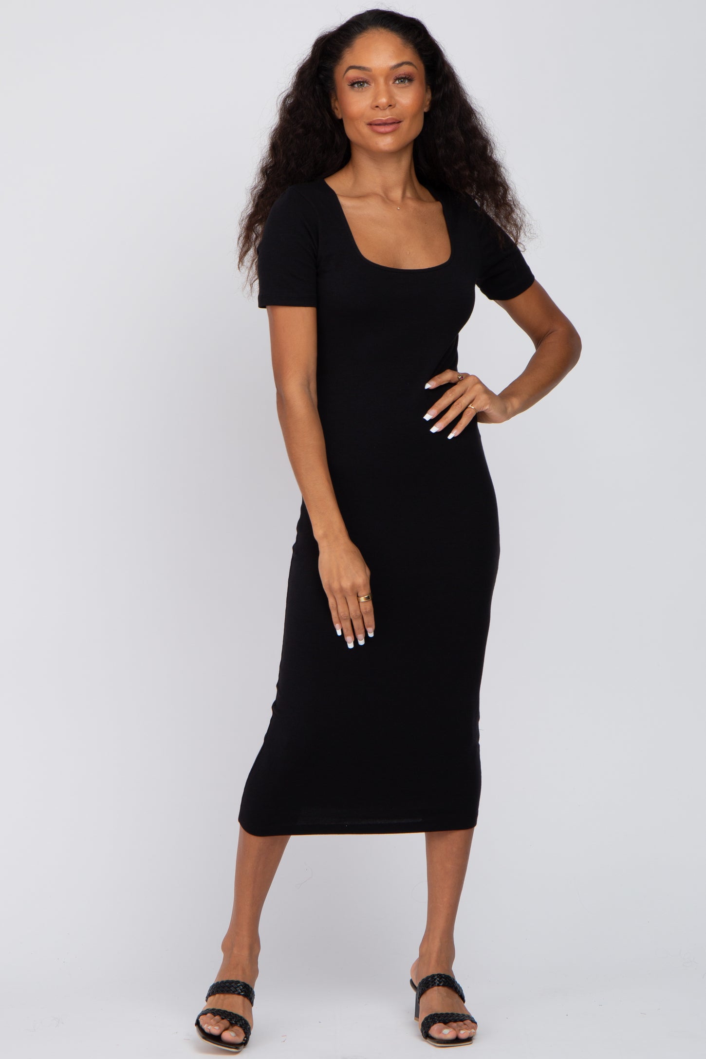Mango fitted dress with v-neck in black | ASOS