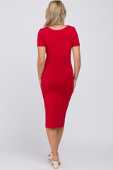 Red Fitted Maternity Midi Dress