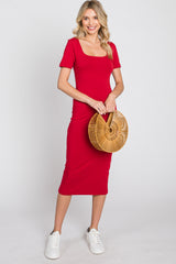 Red Fitted Maternity Midi Dress