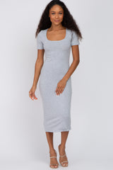 Heather Grey Fitted Maternity Midi Dress