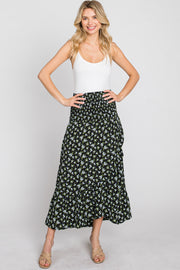 Black Floral Hi Low Ruffle Skirt