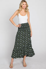 Black Floral Hi Low Ruffle Skirt