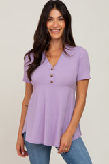 PinkBlush Lavender Ribbed Button Accent Maternity Blouse