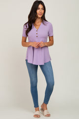 PinkBlush Lavender Ribbed Button Accent Blouse