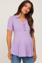 PinkBlush Lavender Ribbed Button Accent Maternity Blouse