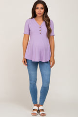 PinkBlush Lavender Ribbed Button Accent Maternity Blouse