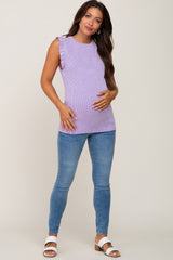 Lavender Ribbed Ruffle Maternity Tank Top