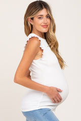 Ivory Ribbed Ruffle Maternity Tank Top