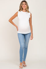 Ivory Ribbed Ruffle Maternity Tank Top