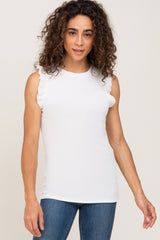 Ivory Ribbed Ruffle Maternity Tank Top