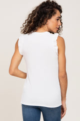 Ivory Ribbed Ruffle Tank Top