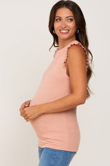 Peach Ribbed Ruffle Maternity Tank Top