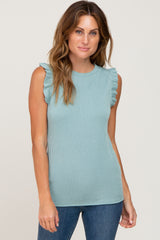 Mint Green Ribbed Ruffle Maternity Tank Top