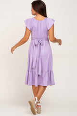 Lavender Tie Back Flounce Sleeve Maternity Midi Dress