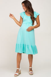 Mint Green Tie Back Flounce Sleeve Maternity Midi Dress