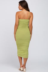 Light Green One Shoulder Ruched Maternity Midi Dress