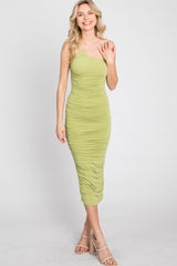 Light Green One Shoulder Ruched Maternity Midi Dress