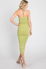 Light Green One Shoulder Ruched Midi Dress