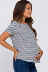 Navy Striped Maternity Short Sleeve Top