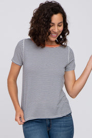 Navy Striped Short Sleeve Top