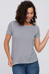 Navy Striped Maternity Short Sleeve Top