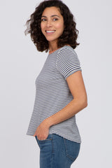 Navy Striped Short Sleeve Top