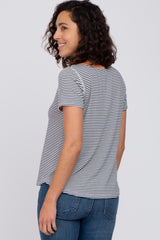 Navy Striped Short Sleeve Top