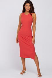 Rust Ribbed Midi Dress