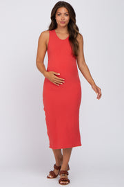 Rust Ribbed Maternity Midi Dress