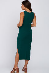 Green Ribbed Maternity Midi Dress