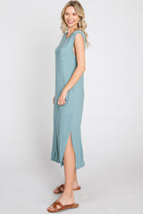 Light Teal Sleeveless Front Pocket Midi Dress