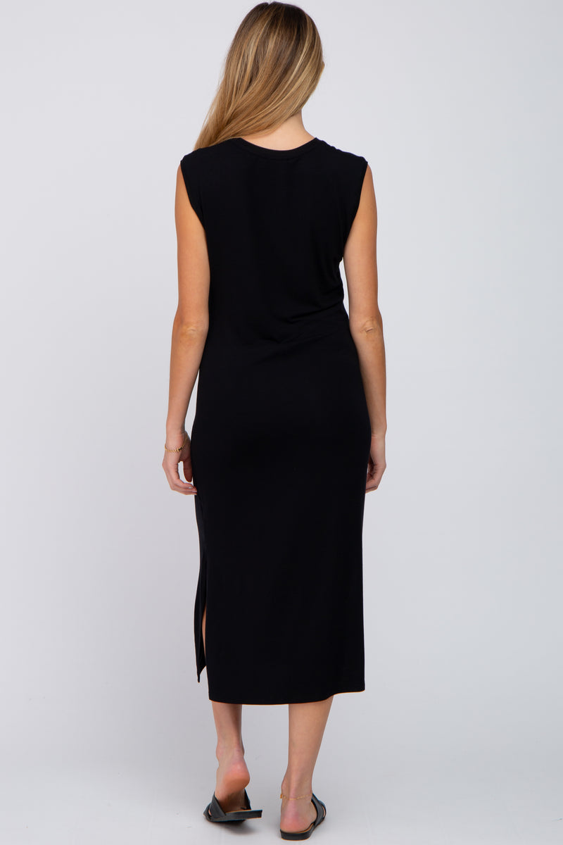 Black Sleeveless Front Pocket Maternity Midi Dress – PinkBlush