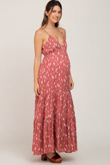 Mauve Printed Sleeveless Tiered Maternity Maxi Dress