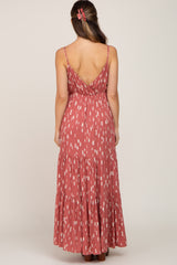 Mauve Printed Sleeveless Tiered Maternity Maxi Dress