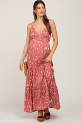 Mauve Printed Sleeveless Tiered Maternity Maxi Dress