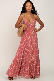 Mauve Printed Sleeveless Tiered Maxi Dress