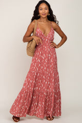 Mauve Printed Sleeveless Tiered Maternity Maxi Dress