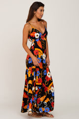 Black Floral Sleeveless Tiered Maxi Dress