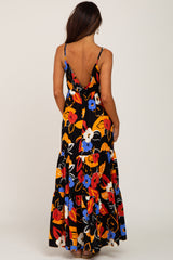 Black Floral Sleeveless Tiered Maxi Dress