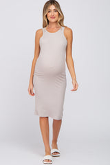 Grey Ribbed Sleeveless Maternity Dress