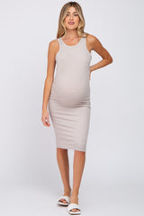 Grey Ribbed Sleeveless Maternity Dress